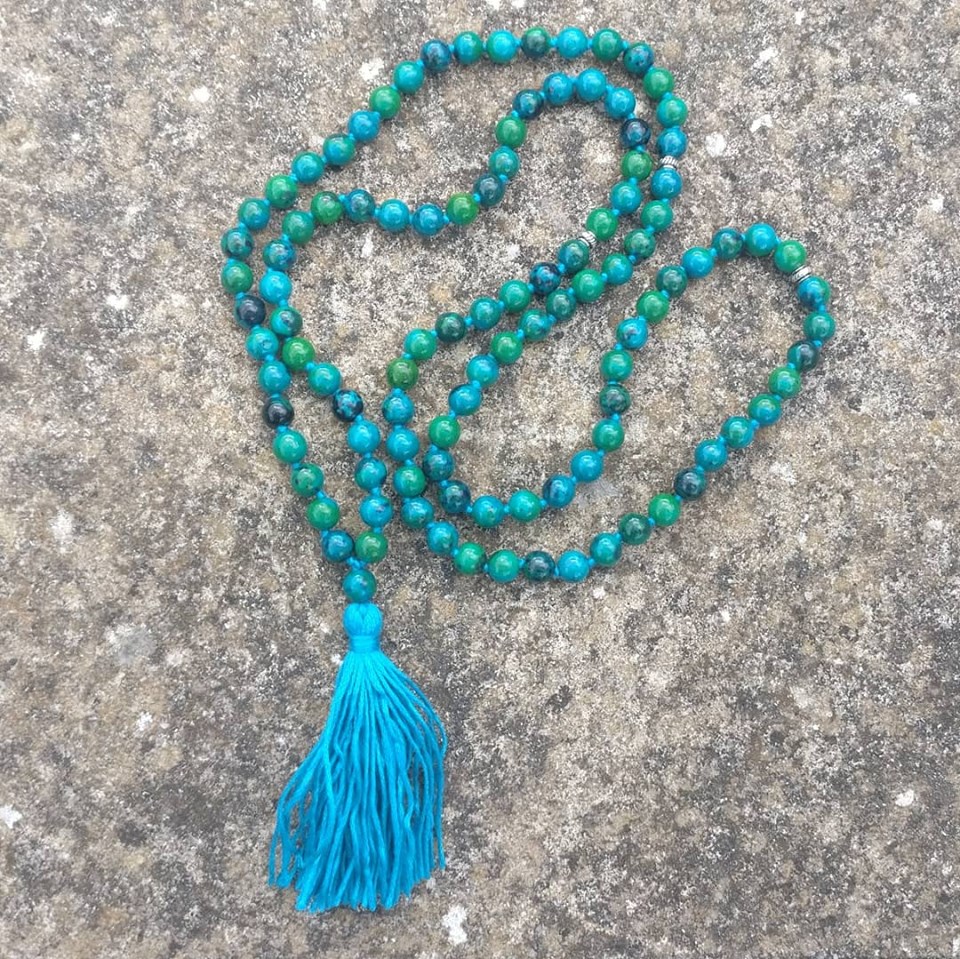 8mm Chrysocolla Mala (lighter beads on blue thread) - Shuniya Kundalini ...