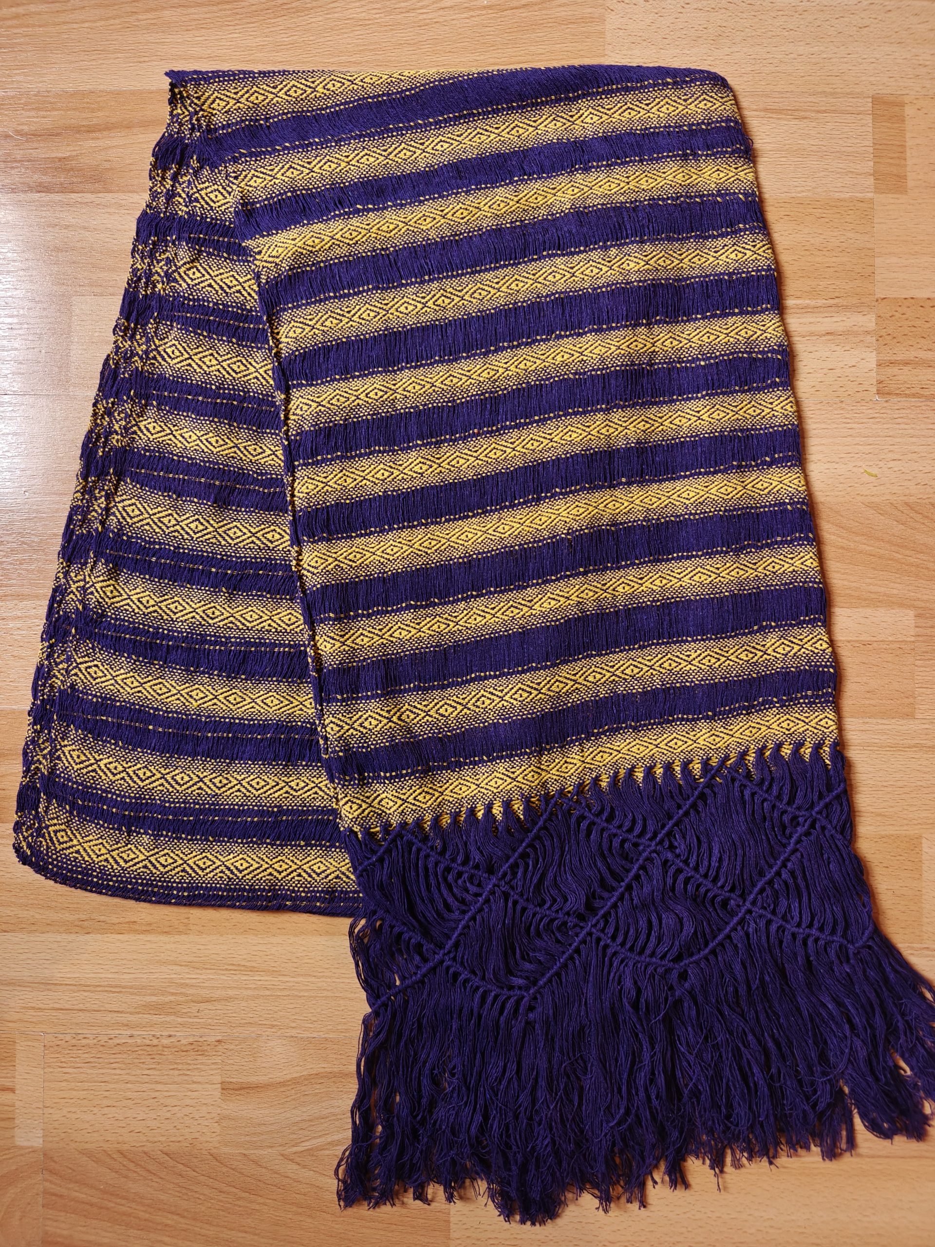 Open Weave Rebozo 2 meter diamond pattern on purple weft - Image 5