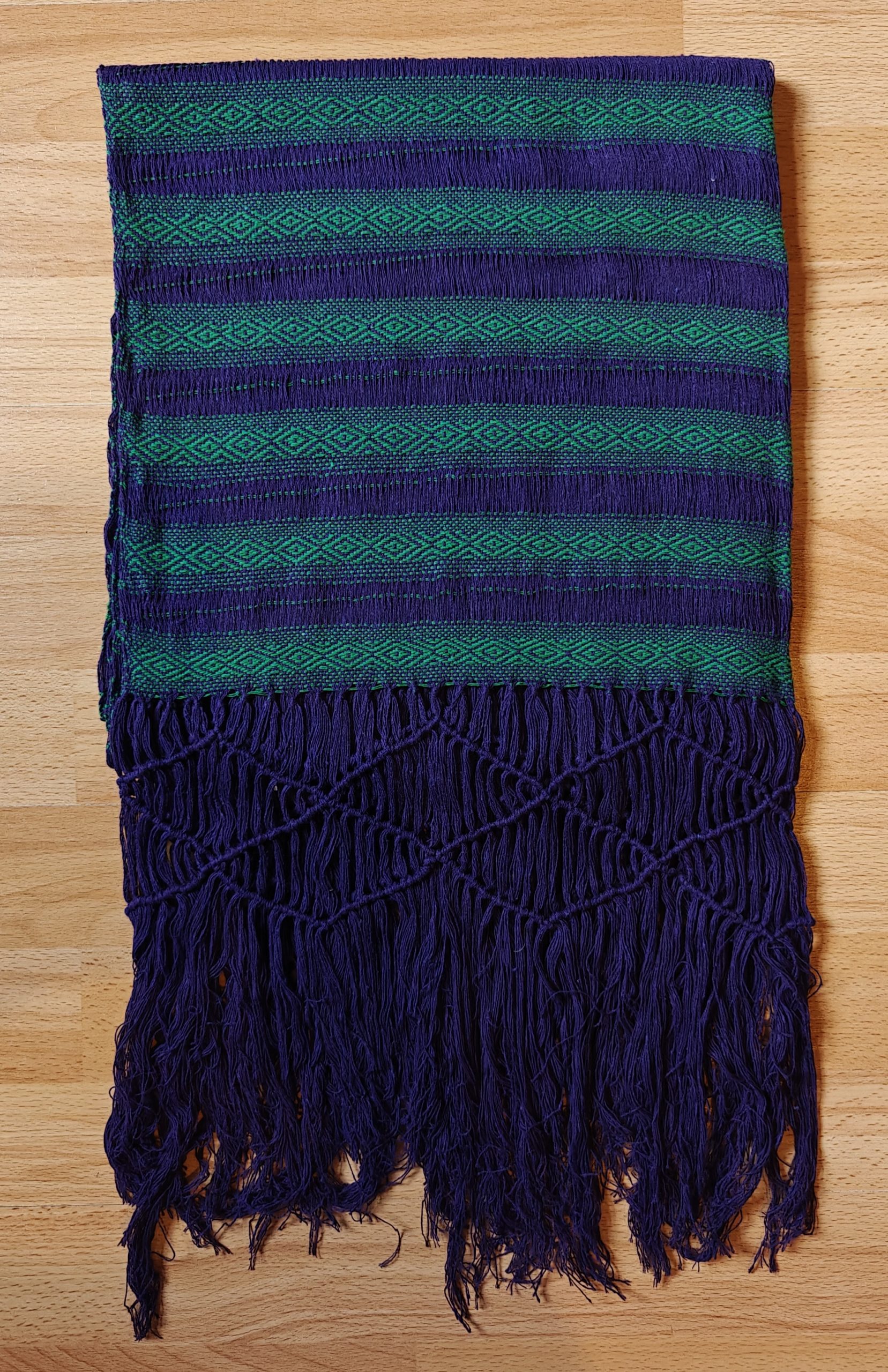 Open Weave Rebozo 2 meter diamond pattern on purple weft - Image 3