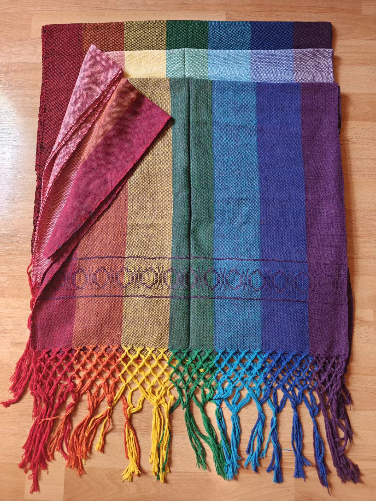 Close Weave Rebozo 2 meter Rainbow stripes - Image 3