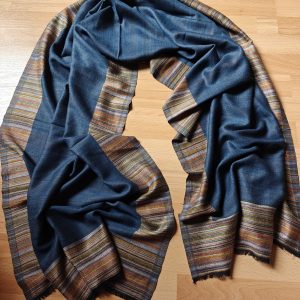 Handwoven Striped & Blue Pure Pashmina Shawl