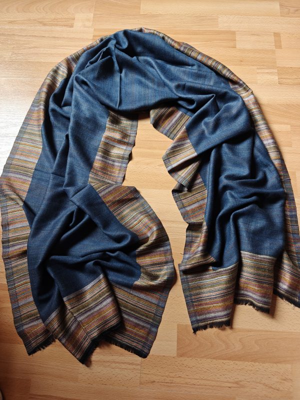 Handwoven Striped & Blue Pure Pashmina Shawl