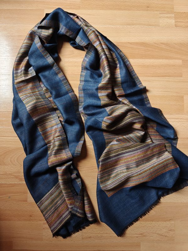 Handwoven Striped & Blue Pure Pashmina Shawl - Image 4