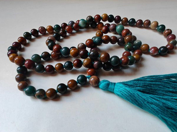 108 bead 8mm Ocean Jasper / Atlantis Stone / Cellular Jasper Mala on Ocean Blue Thread - Image 13