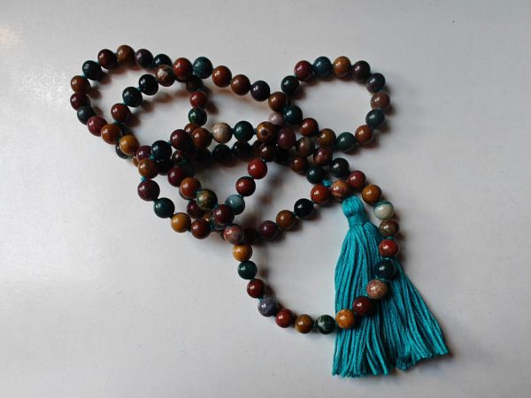 108 bead 8mm Ocean Jasper / Atlantis Stone / Cellular Jasper Mala on Ocean Blue Thread - Image 4