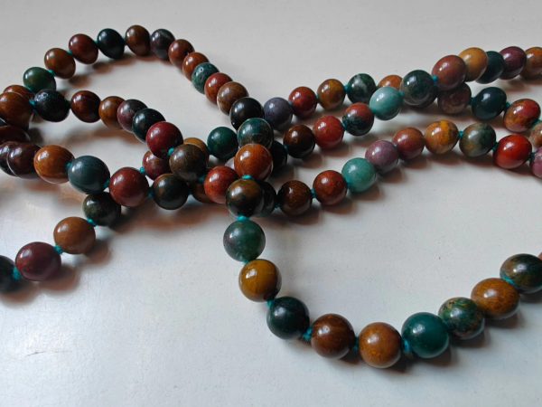 108 bead 8mm Ocean Jasper / Atlantis Stone / Cellular Jasper Mala on Ocean Blue Thread - Image 9