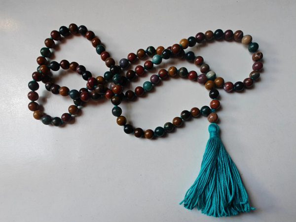 108 bead 8mm Ocean Jasper / Atlantis Stone / Cellular Jasper Mala on Ocean Blue Thread - Image 5