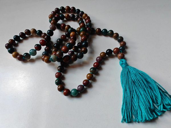 108 bead 8mm Ocean Jasper / Atlantis Stone / Cellular Jasper Mala on Ocean Blue Thread - Image 3