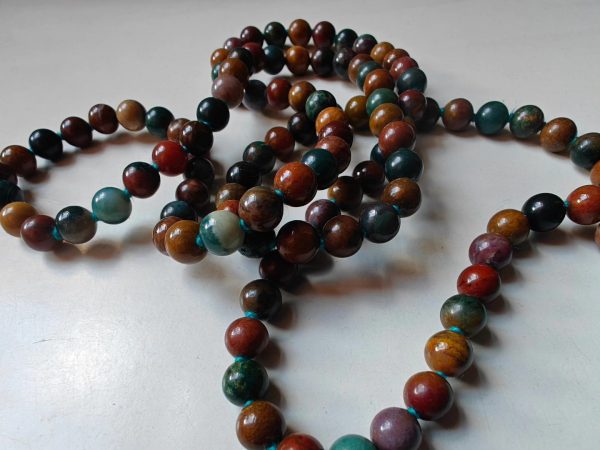 108 bead 8mm Ocean Jasper / Atlantis Stone / Cellular Jasper Mala on Ocean Blue Thread - Image 11