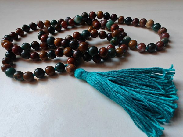 108 bead 8mm Ocean Jasper / Atlantis Stone / Cellular Jasper Mala on Ocean Blue Thread - Image 12