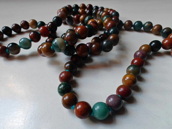 108 bead 8mm Ocean Jasper / Atlantis Stone / Cellular Jasper Mala on Ocean Blue Thread - Image 10