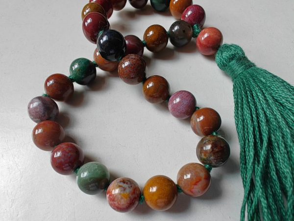 27 bead 8mm Ocean Jasper / Atlantis Stone / Cellular Jasper Mala on Green Thread - Image 2