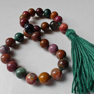 27 bead 8mm Ocean Jasper / Atlantis Stone / Cellular Jasper Mala on Green Thread