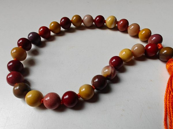 27 bead 8mm Mookaite Jasper Mala on Orange Thread - Image 6