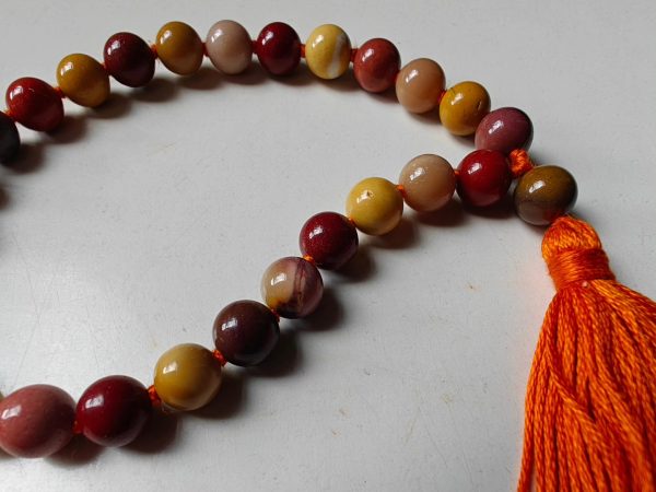 27 bead 8mm Mookaite Jasper Mala on Orange Thread - Image 3