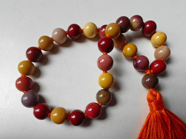27 bead 8mm Mookaite Jasper Mala on Orange Thread
