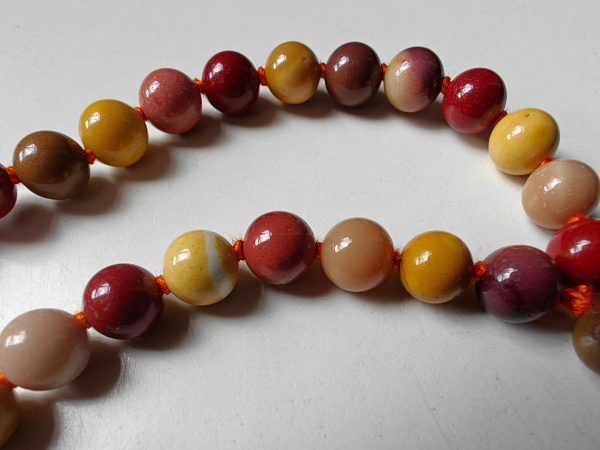 27 bead 8mm Mookaite Jasper Mala on Orange Thread - Image 2