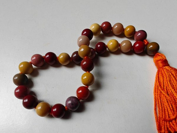 27 bead 8mm Mookaite Jasper Mala on Orange Thread - Image 7