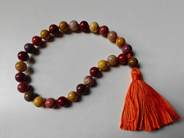 27 bead 8mm Mookaite Jasper Mala on Orange Thread - Image 5