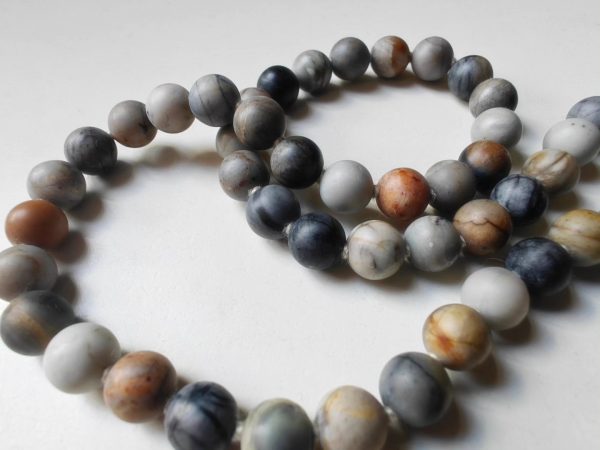 54 bead 8mm Matte (Frosted) grey-cream-brown Picasso Jasper/Picasso Marble Mala - Image 11