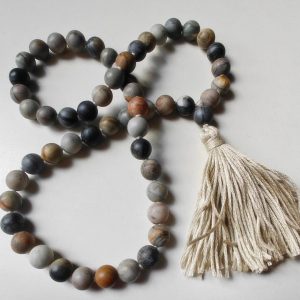 54 bead 8mm Matte (Frosted) grey-cream-brown Picasso Jasper/Picasso Marble Mala