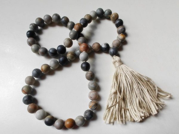 54 bead 8mm Matte (Frosted) grey-cream-brown Picasso Jasper/Picasso Marble Mala