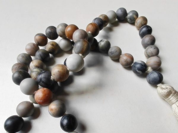 54 bead 8mm Matte (Frosted) grey-cream-brown Picasso Jasper/Picasso Marble Mala - Image 9