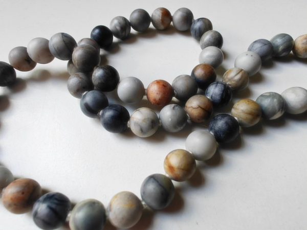 54 bead 8mm Matte (Frosted) grey-cream-brown Picasso Jasper/Picasso Marble Mala - Image 5