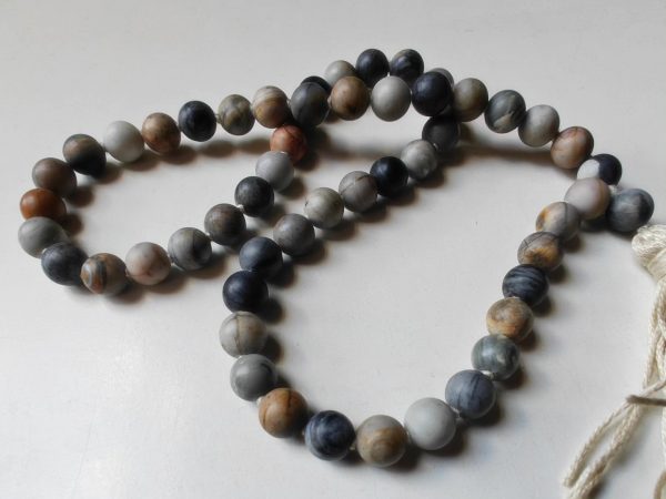 54 bead 8mm Matte (Frosted) grey-cream-brown Picasso Jasper/Picasso Marble Mala - Image 8