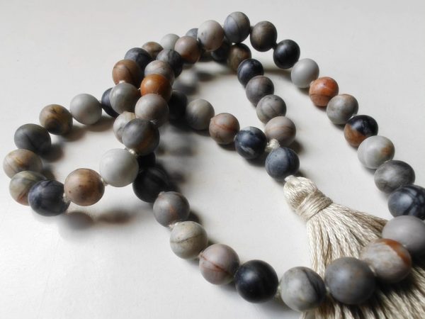 54 bead 8mm Matte (Frosted) grey-cream-brown Picasso Jasper/Picasso Marble Mala - Image 6