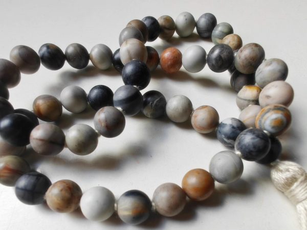 54 bead 8mm Matte (Frosted) grey-cream-brown Picasso Jasper/Picasso Marble Mala - Image 3