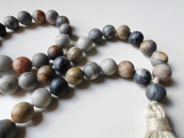 54 bead 8mm Matte (Frosted) grey-cream-brown Picasso Jasper/Picasso Marble Mala - Image 7