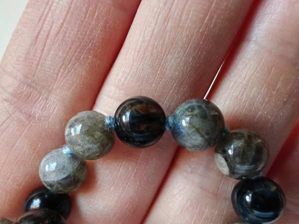 27 bead 8mm Labradorite & Blue Tiger's Eye Mala with Black Onyx Guru Bead - Image 7