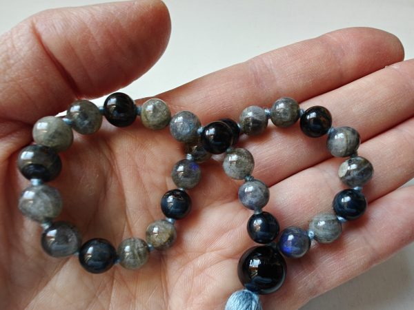 27 bead 8mm Labradorite & Blue Tiger's Eye Mala with Black Onyx Guru Bead - Image 6