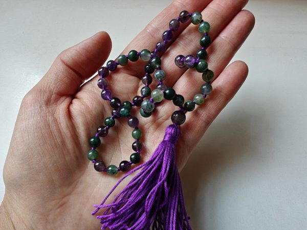 54 bead Mala of 6mm Amethyst & Green Moss Agate - Image 7