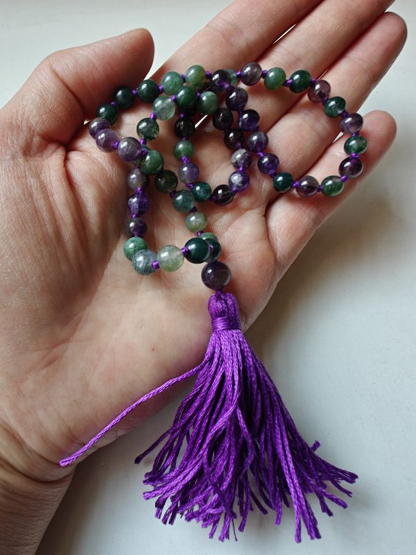 54 bead Mala of 6mm Amethyst & Green Moss Agate - Image 12