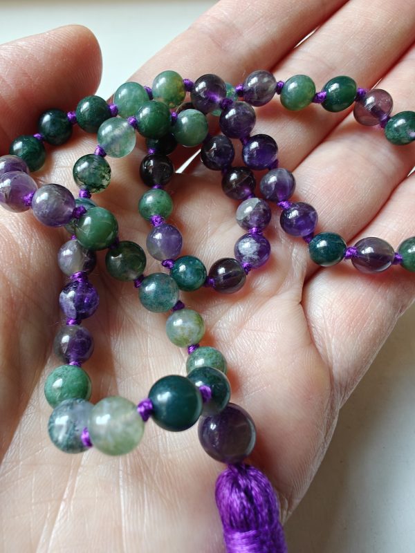 54 bead Mala of 6mm Amethyst & Green Moss Agate - Image 11