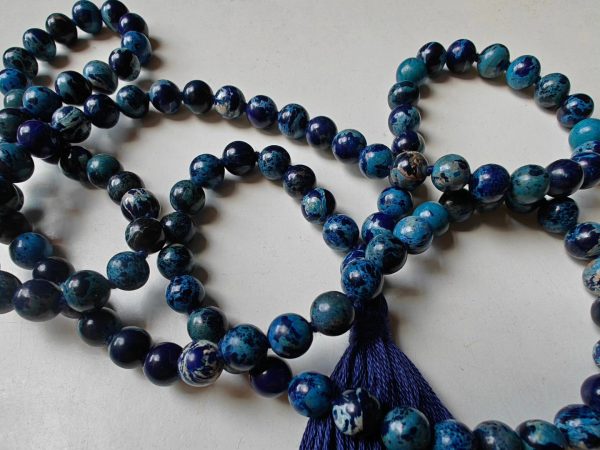 108 bead 8mm Stormy Navy Blue Imperial / Sea Sediment Jasper Mala - Image 3