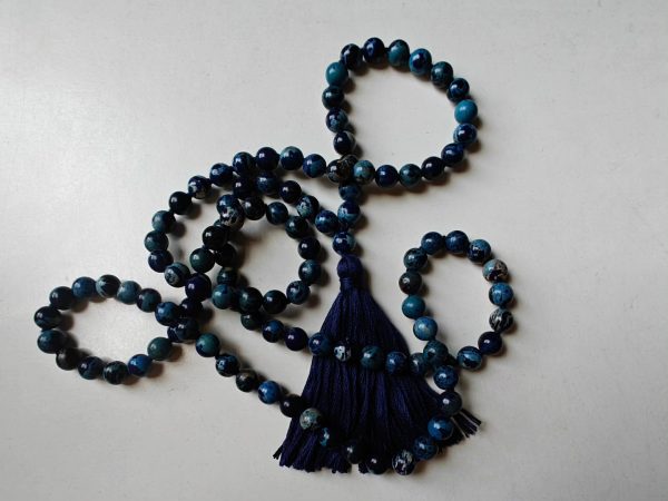 108 bead 8mm Stormy Navy Blue Imperial / Sea Sediment Jasper Mala - Image 13