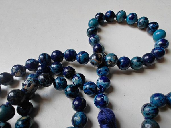 108 bead 8mm Stormy Navy Blue Imperial / Sea Sediment Jasper Mala - Image 7