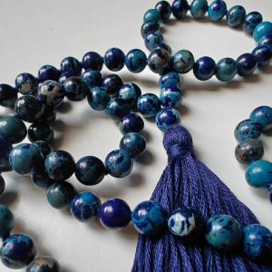 108 bead 8mm Stormy Navy Blue Imperial / Sea Sediment Jasper Mala
