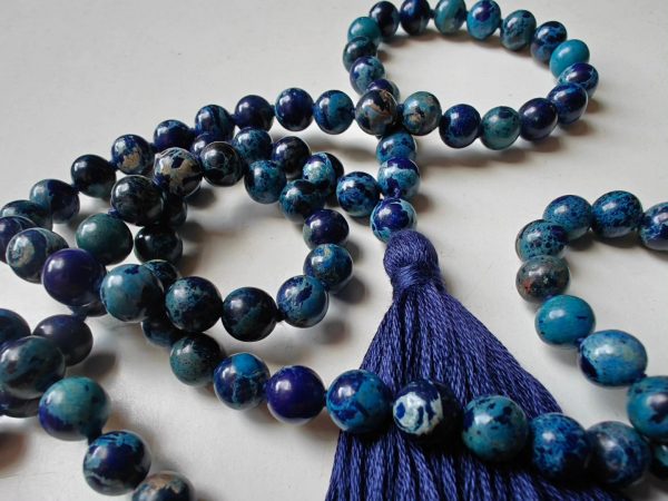 108 bead 8mm Stormy Navy Blue Imperial / Sea Sediment Jasper Mala