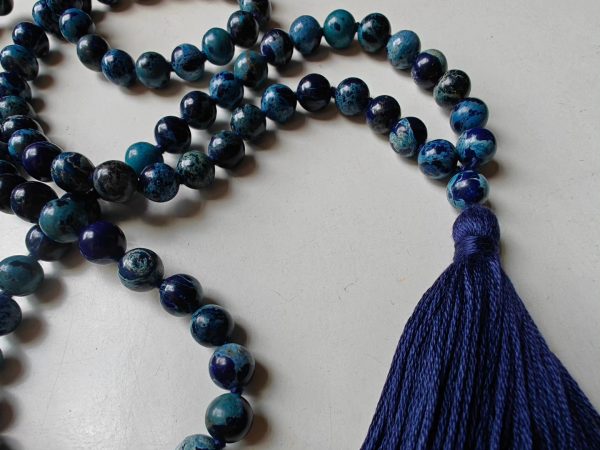 108 bead 8mm Stormy Navy Blue Imperial / Sea Sediment Jasper Mala - Image 8