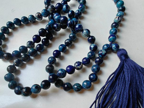 108 bead 8mm Stormy Navy Blue Imperial / Sea Sediment Jasper Mala - Image 6