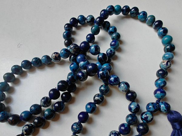 108 bead 8mm Stormy Navy Blue Imperial / Sea Sediment Jasper Mala - Image 5