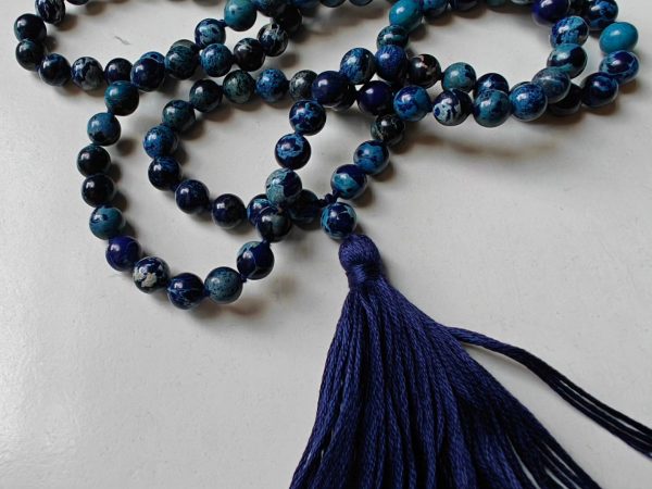108 bead 8mm Stormy Navy Blue Imperial / Sea Sediment Jasper Mala - Image 12