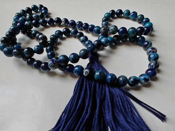 108 bead 8mm Stormy Navy Blue Imperial / Sea Sediment Jasper Mala - Image 4