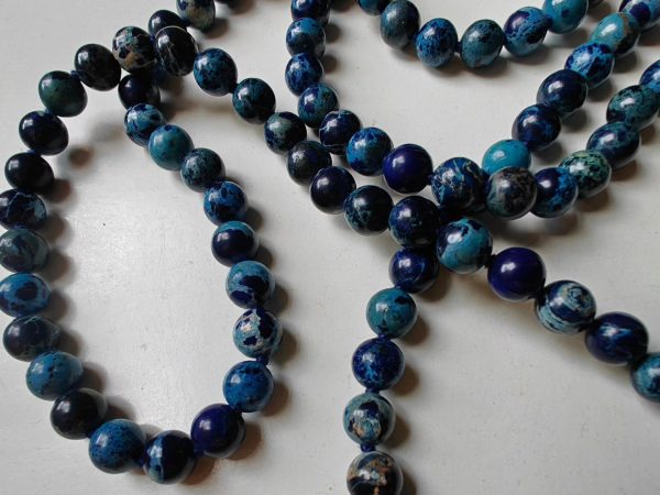 108 bead 8mm Stormy Navy Blue Imperial / Sea Sediment Jasper Mala - Image 9