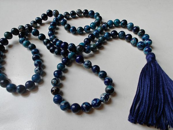 108 bead 8mm Stormy Navy Blue Imperial / Sea Sediment Jasper Mala - Image 10