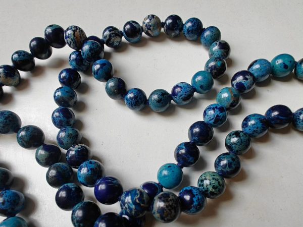 108 bead 8mm Stormy Navy Blue Imperial / Sea Sediment Jasper Mala - Image 11